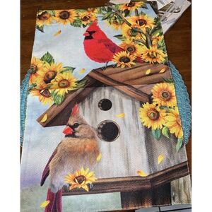 Cardinal Sunflower Garden Flag 12x18 Burlap Summer Farmhouse Yard Decor